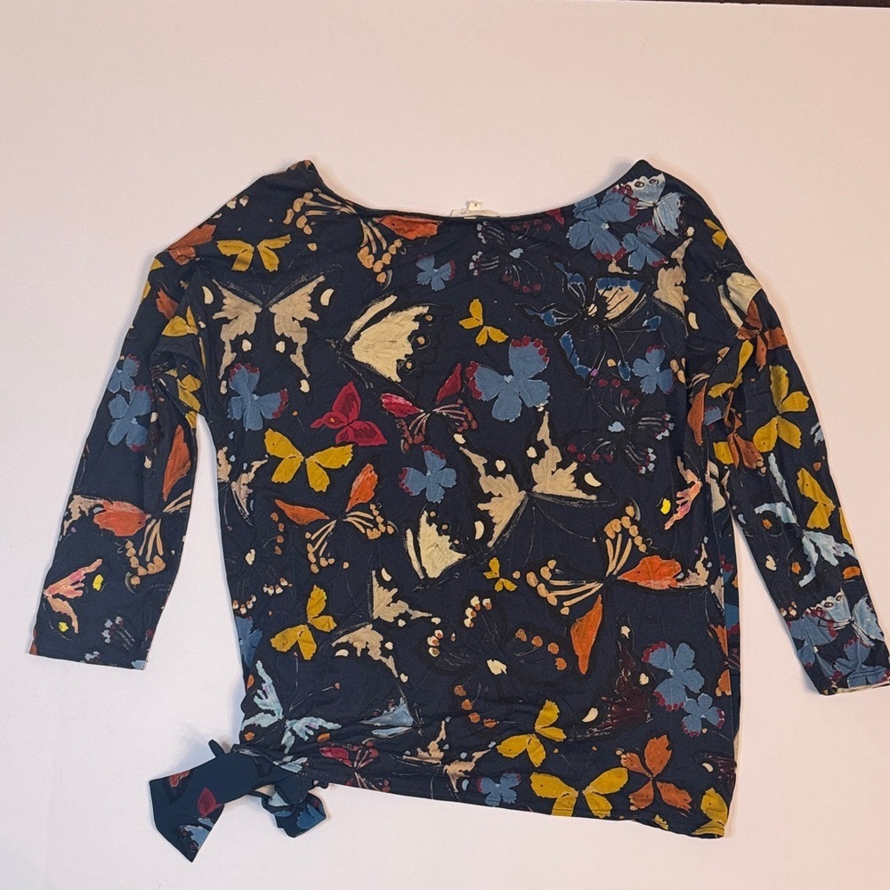 Anthropologie Weston Butterfly Print Tie Hem Top Size Medium - Picture 4 of 4